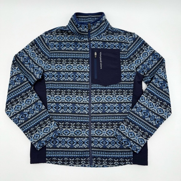 NWT Vineyard Vines Boy’s Fairisle Sweater Fleece Print Jacket Blue Deep Bay M - Picture 3 of 13